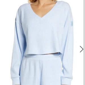 Muse ribbed crop pullover in Blue Skies Heather